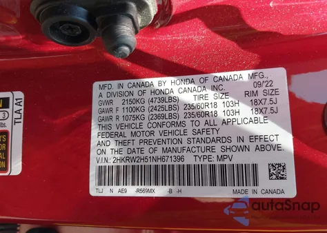 2022 Honda Cr-V Awd Ex из США, поврежденный, VIN 2HKRW2H51NH671396